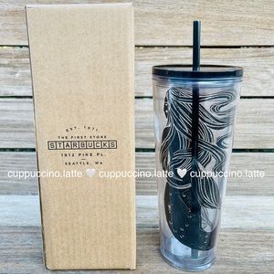 🖤NEW🧜‍♀️Starbucks 2022 Pike Place Original Black & Clear Mermaid Siren Tumbler